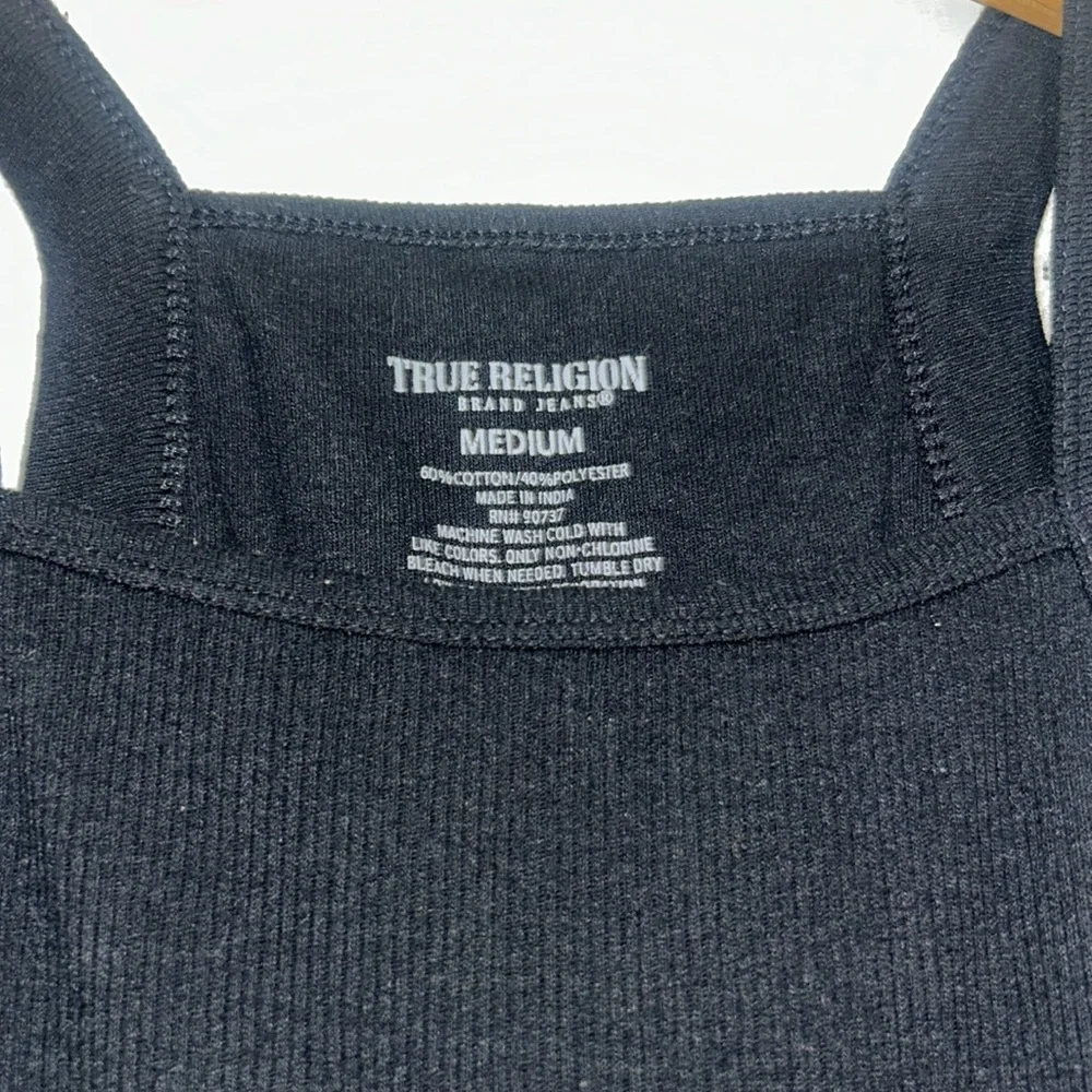 True Religion Tank Top Ladies Large black Ribbed Sleeveless Stretch! - Picture 2 of 4